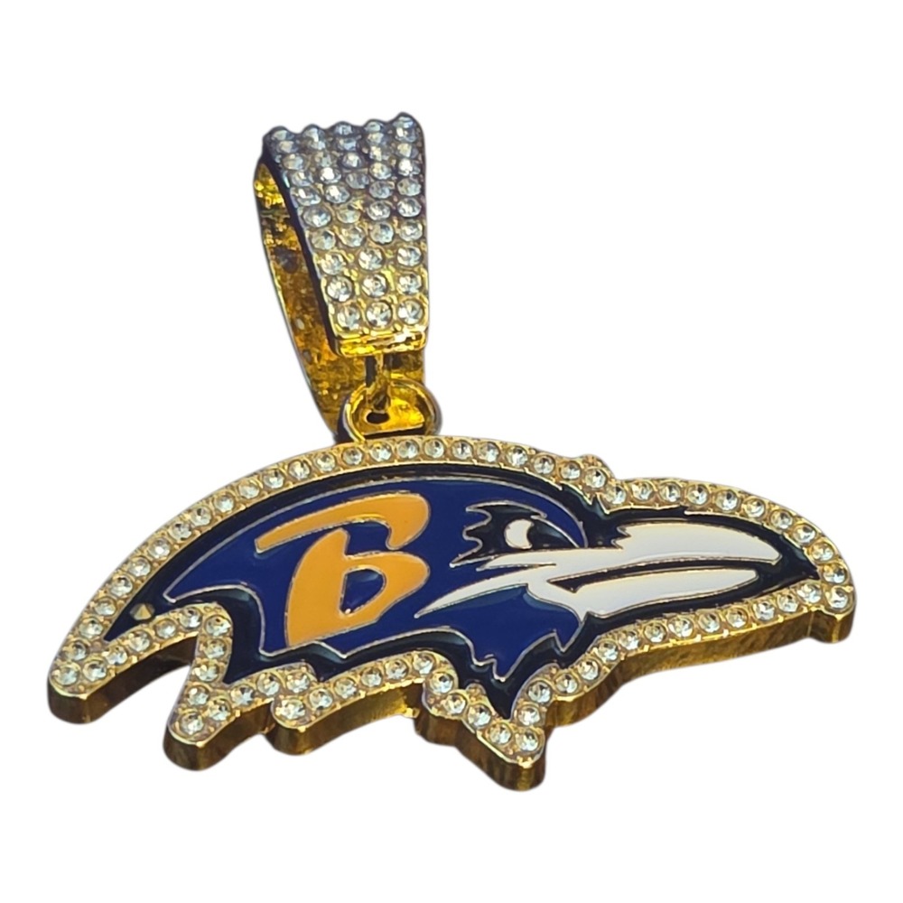 Baltimore Ravens NFL Logo Pendant Gold Tone Rhinestone Iced Out Fan Jewelry